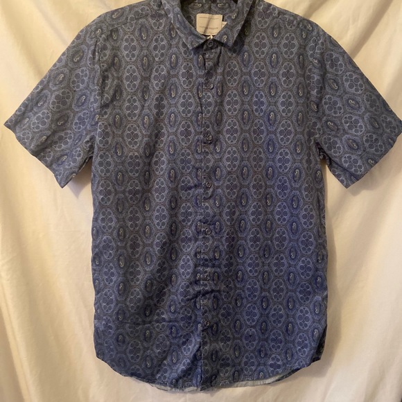 Topman Slim Fit Blue Paisley Pattern Button Down Shirt Short Sleeve - Picture 4 of 4
